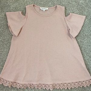 Pink Cold Shoulder Top with Lace Edging